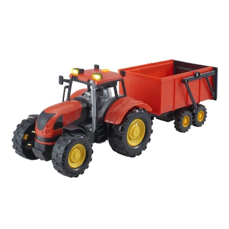 Teamsterz piros traktor pótkocsival, 34 cm
