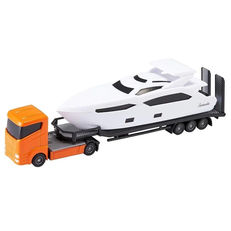 Teamsterz narancssárga hajószállító kamion óceánjáróval, 27 cm