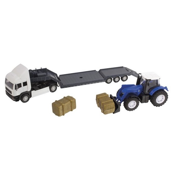 Teamsterz kék traktor szállító fehér kamion, 32 cm