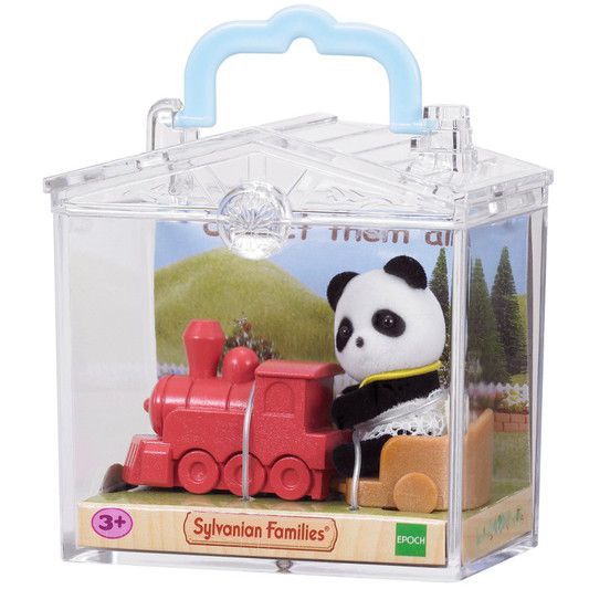 Sylvanian Families panda bébi plexi hordozóban - vonattal